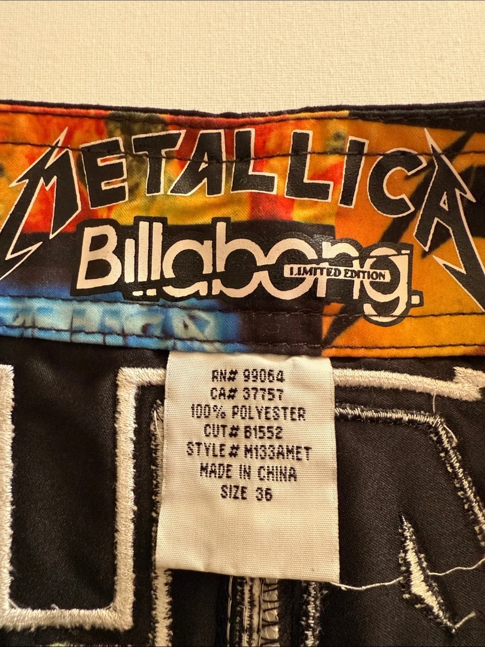 Billabong Black Cargo Pants with Colorful Metallica Graphic